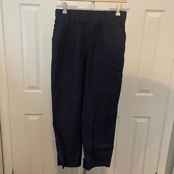 Len.ok Navy Blue Linen Pants Size Large - Picture 1 of 6